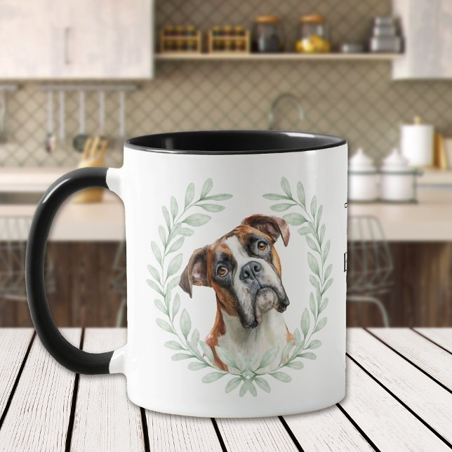 Mug Eucalyptus Wreath Boxer Dog Monogram (Créateur téléchargé)