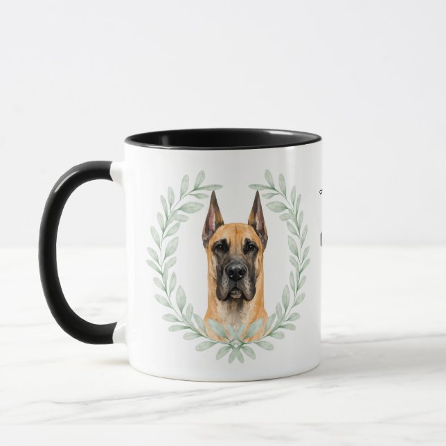 Mug Eucalyptus Wreath Fawn Great Dane Dog Monogram (Gauche)