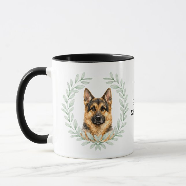 Mug Eucalyptus Wreath German Shepherd Dog Monogram (Gauche)