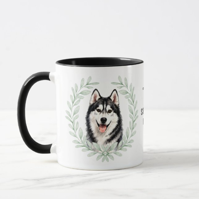 Mug Eucalyptus Wreath Siberian Husky Dog Monogram (Gauche)