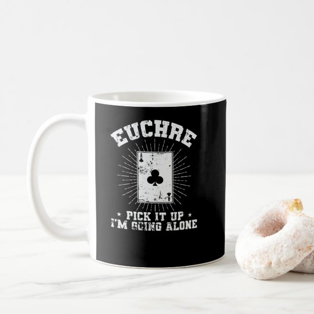Mug Euchre Pick it up Je vais seul Kartenspiel (Avec donut)