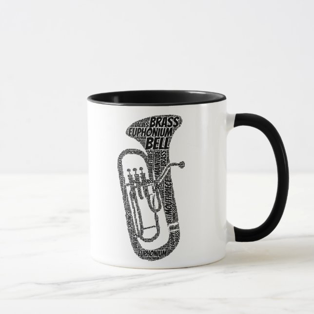 Mug Euphonium Formé Word Art Black Text (Droite)