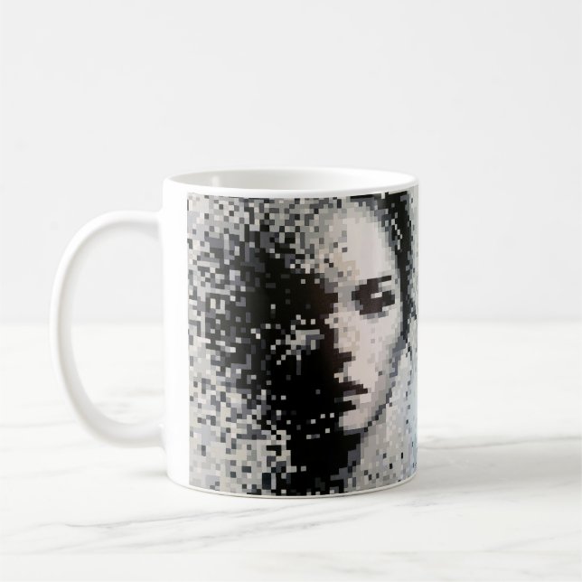Mug Évaporation Portrait chic pixel art noir et blanc (Gauche)