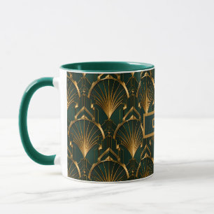 Mug Éventail en or vert émeraude Art déco Nom personna