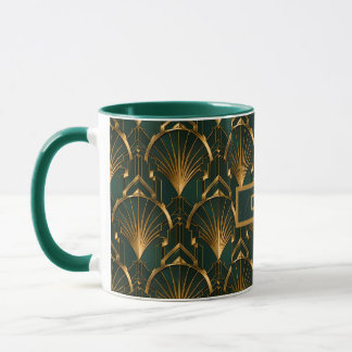 Mug Éventail en or vert émeraude Art déco Nom personna