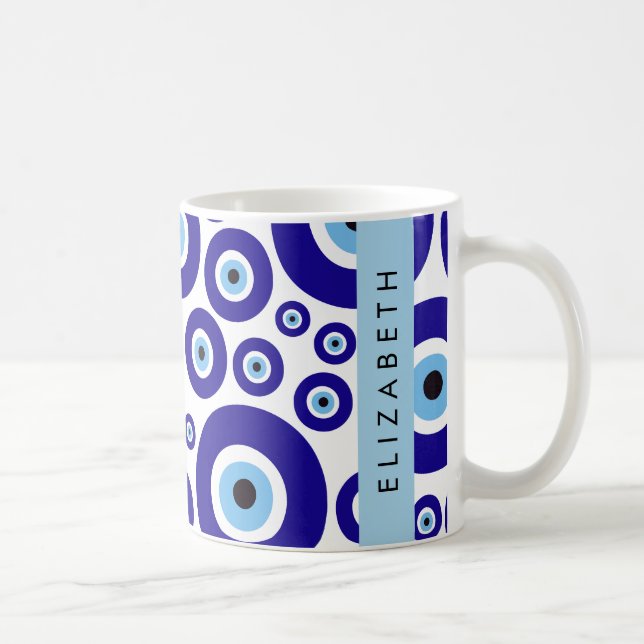Mug Evil Eye, Greek Eye, Turkish Eye, Mati, Your Name (Droite)