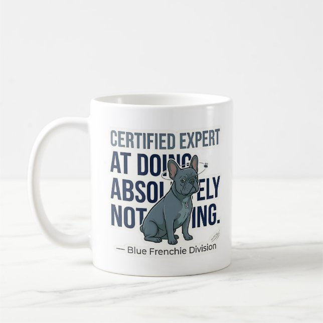 Mug Expert en rien de Bouledogue Français Bleu Drôle  (Gauche)