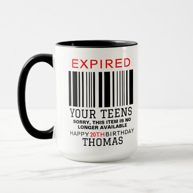 Mug Expired Your Teens  Personalized, 20th Birthday  (Gauche)