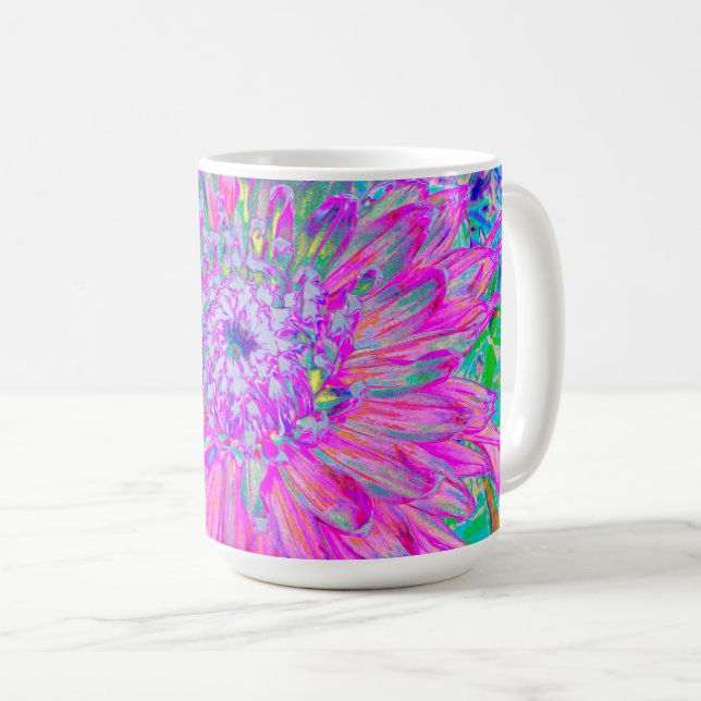 Mug Explosion cool de cactus dahlia rose, bleu et viol (Devant droit)