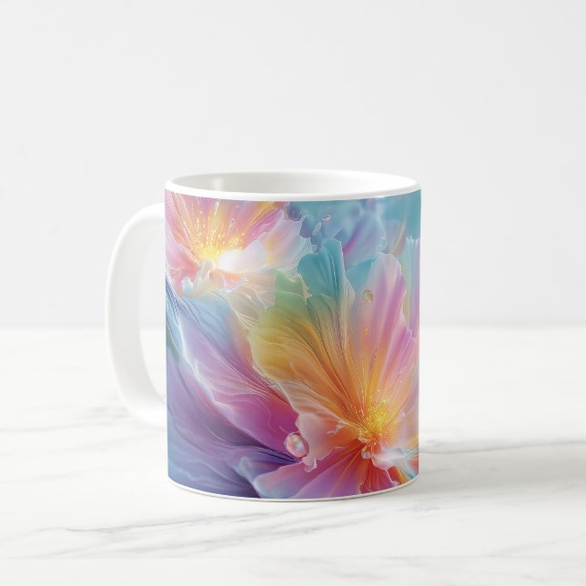 Mug Explosion florale cosmique abstraite en pastel (Devant gauche)