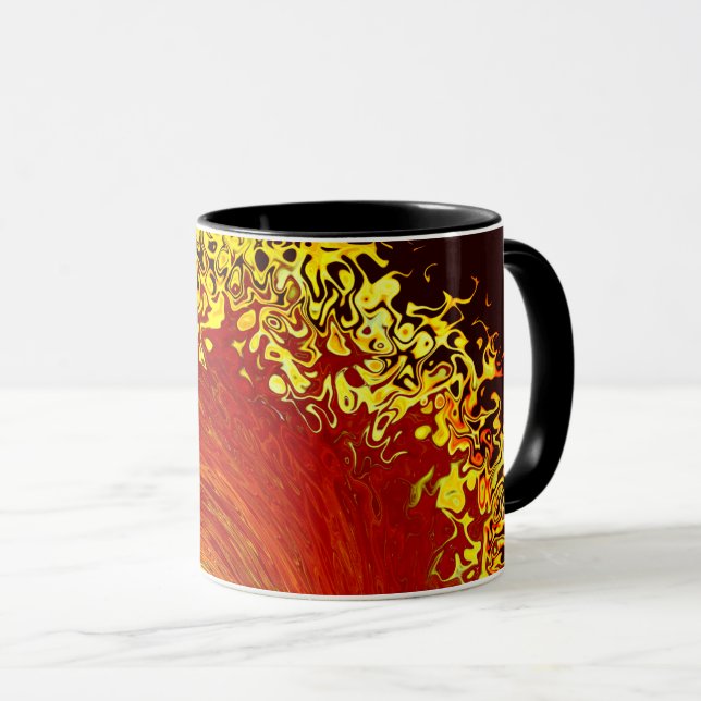 Mug Explosion solaire motif abstrait jaune orange marr (Devant droit)