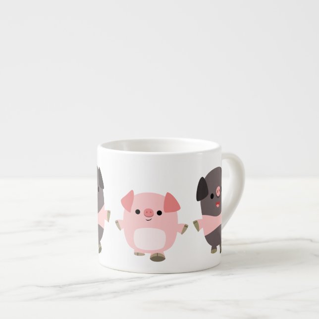 Mug Expresso avec des Cochons de Dessin Animé Mign (Devant droit)