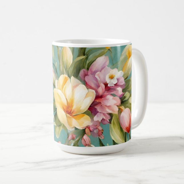 Mug Exquise rose, Magnolia Jaune aux fleurs blanches (Devant droit)