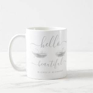 Mug Eyelashes d'argent personnalisé "Hello Beautity"