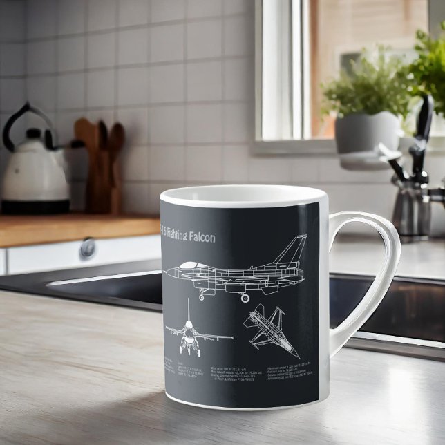 Mug F-16 Faucon de combat - Plan directeur de l'avion  (Créateur téléchargé)