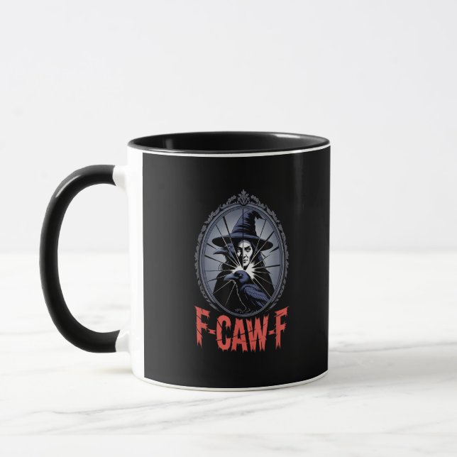 Mug F-Caw-F Corbeau Drôle Gothique Lune Oiseau Hallowe (Gauche)