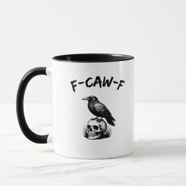 Mug F-Caw-F Crâne de corbeau d'Halloween humour gothiq (Gauche)