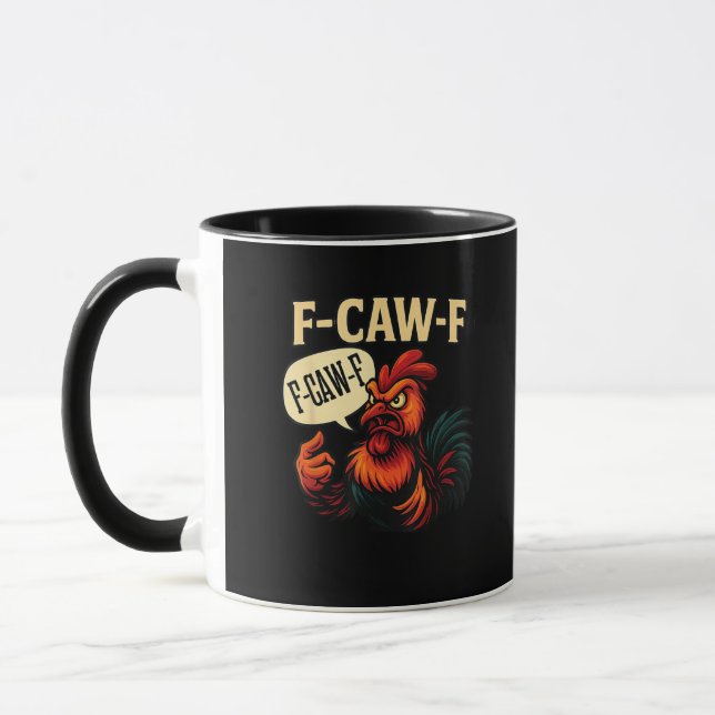Mug F Caw F Funny Angry Rooster Graphic Retro Style (Gauche)