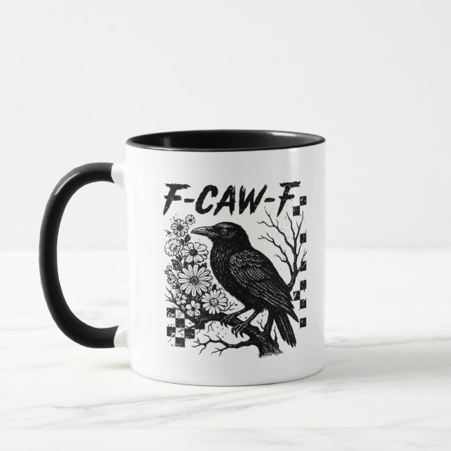 Mug F-Caw-F Humour Drôle Gothique Corbeau (Gauche)