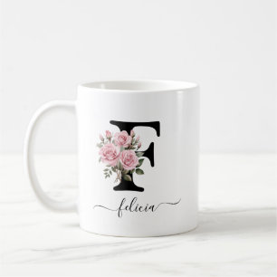 Mug F initial Roses roses rose Fleurs florales Nom du