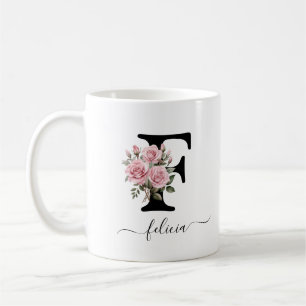Mug F initial Roses roses rose Fleurs florales Nom du 