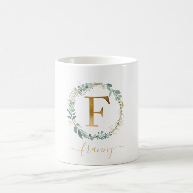 Mug F monogramme, couronne feuilletée propre au client (Centre)