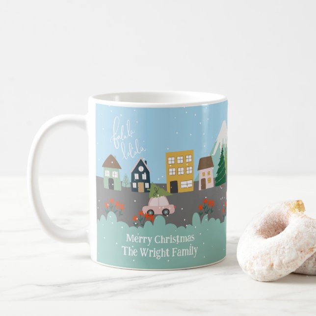 Mug Fa la la Cute Town Christmas Tree sur Pink Car (Avec donut)