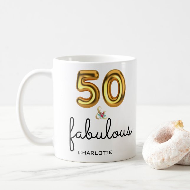 Mug Fabuleux 50e anniversaire Fête rose tendance (Avec donut)