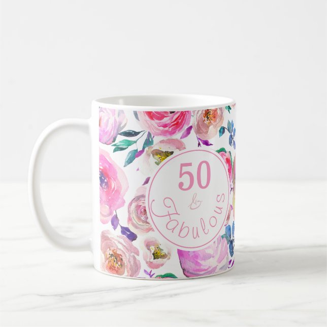 Mug Fabuleux 50e anniversaire rose violet Rose pivoine (Gauche)