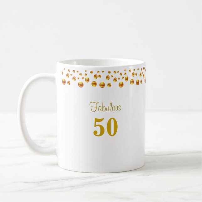 Mug Fabulos 50 Anniversaire & Confettis Dorés sur Fond (Gauche)