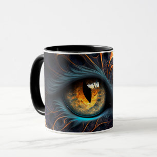 Mug Face de chat fractale en noir et colorants vibrant