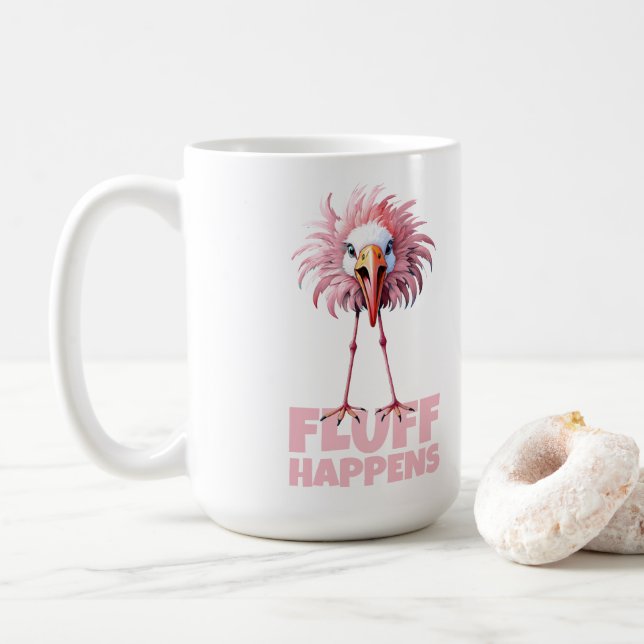 Mug Fâcheux Flamant rose Fluff arrive (Avec donut)