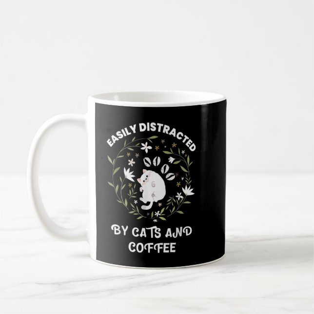 Mug facilement distrait par le café et les chats Funny (Gauche)
