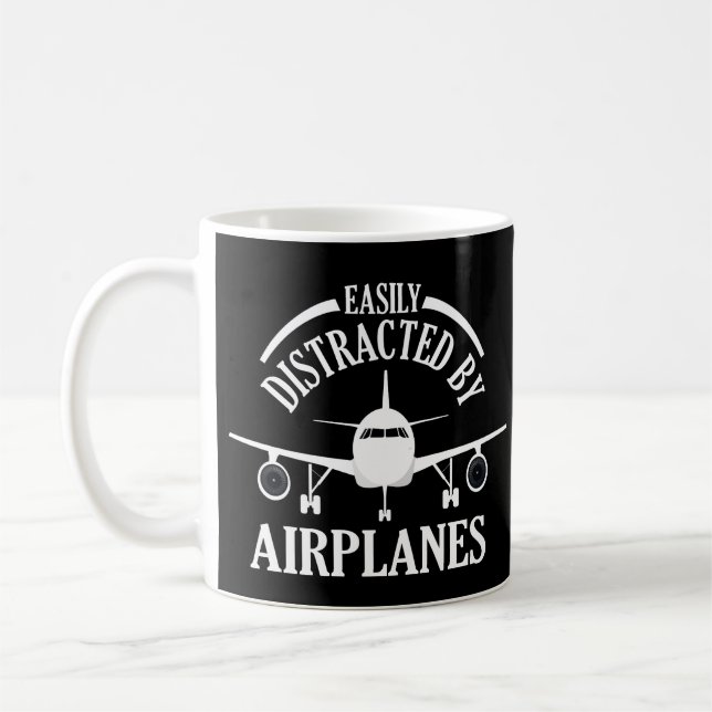Mug Facilement Distrait Par Les Avions Drôle Aviation (Gauche)