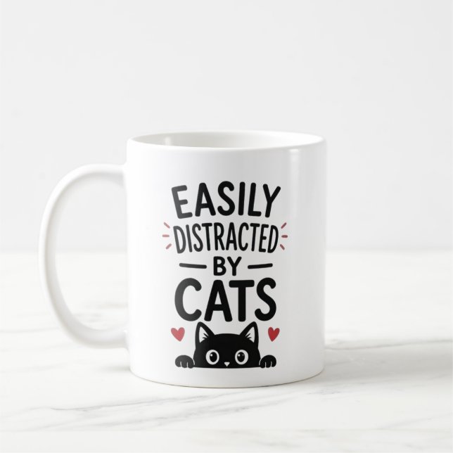 Mug Facilement Distrait Par Les Chats Citation Amusant (Gauche)