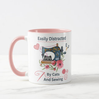 Mug Facilement Distrait Par Les Chats Et La Couture -