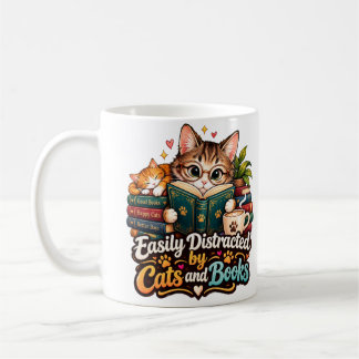 Mug Facilement Distrait par les Chats et les Livres Mi