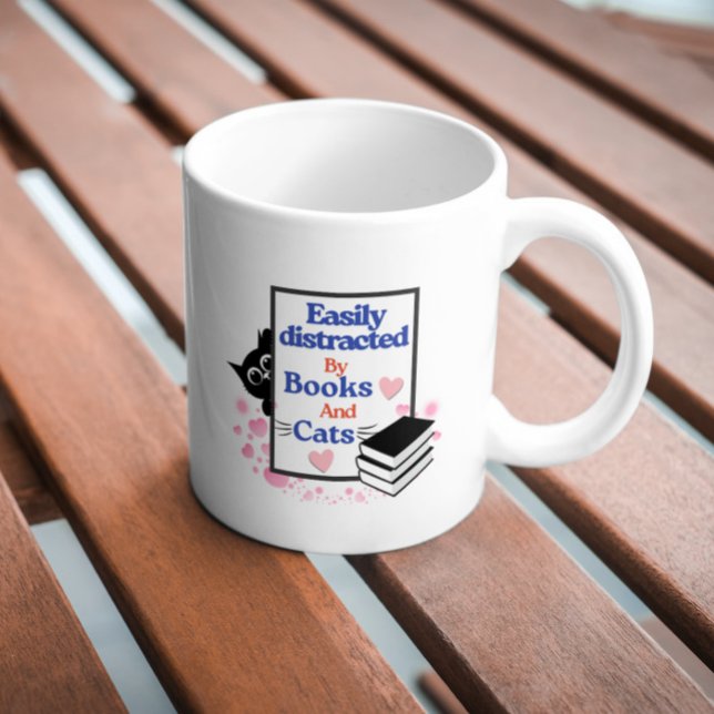 Mug Facilement distrait par les chats et les livres Mu (Créateur téléchargé)