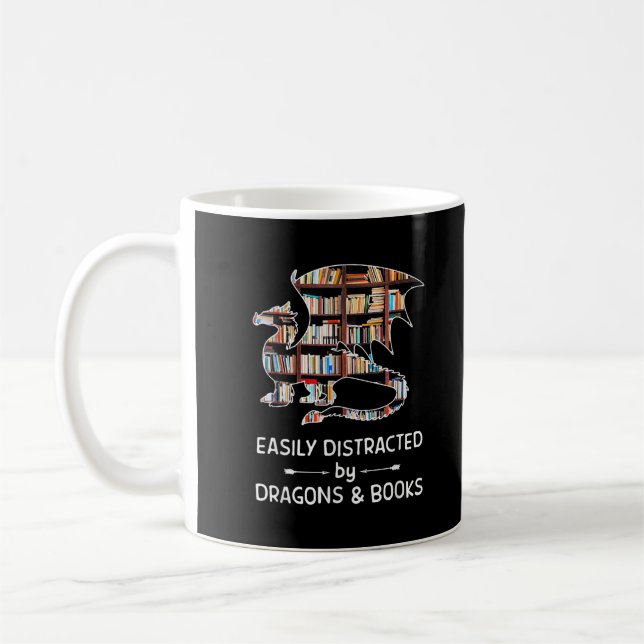 Mug Facilement Distrait Par Les Dragons Et Livres Drôl (Gauche)