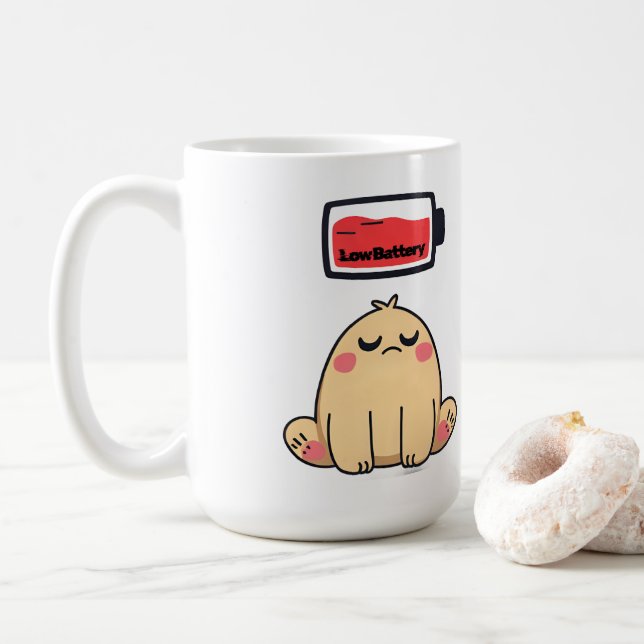 Mug Faible humeur de batterie - Drôle Doodle comique (Avec donut)