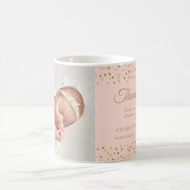 Mug Faire-part de naissance rose pour fille Merci pour (Centre)