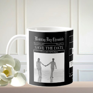 Mug Faire "Save the Date" Café Journal Noir et Blanc