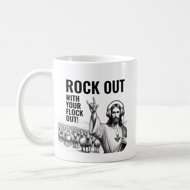 Mug Fais du Rock avec ta troupe dehors ! - Jésus Mème  (Gauche)