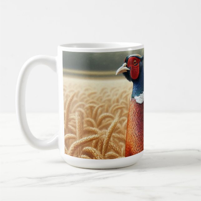 Mug faisan en champ de blé d'or avec ferme (Gauche)