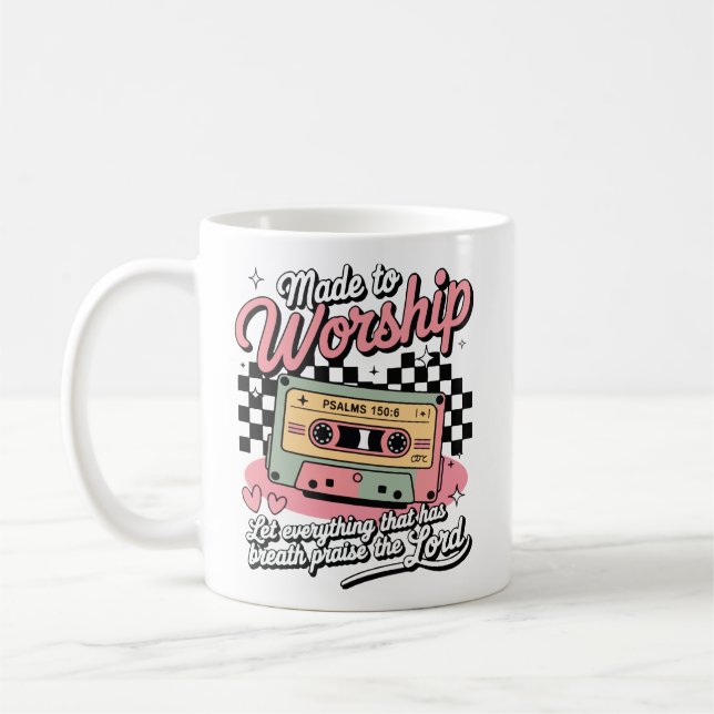 Mug Fait pour adorer Psaumes 150:6 Cassette Rétro (Gauche)