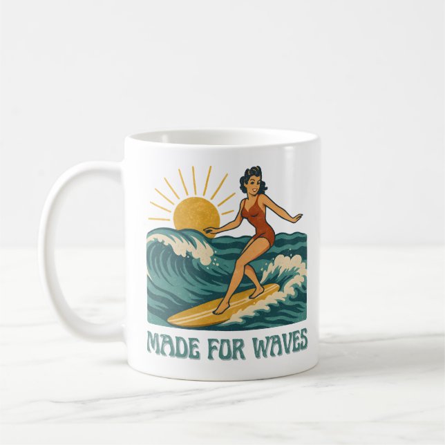 Mug Fait pour les vagues Rétro Pin-Up de surf | Fille  (Gauche)