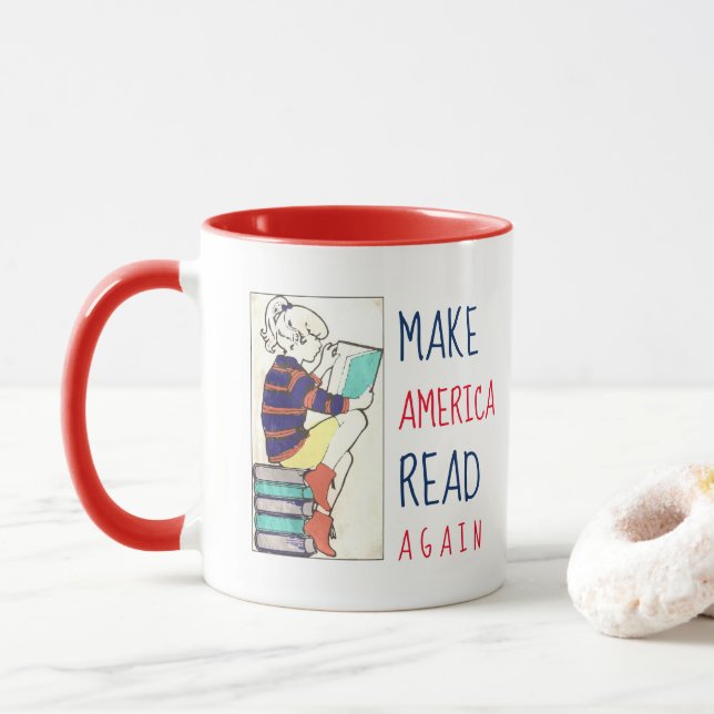 Mug Faites l'Amérique lire encore la poignée rouge (Avec donut)