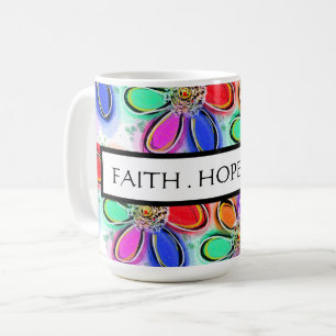Mug Faith Hope Love Artsy Aquarelle Fleurs Motif