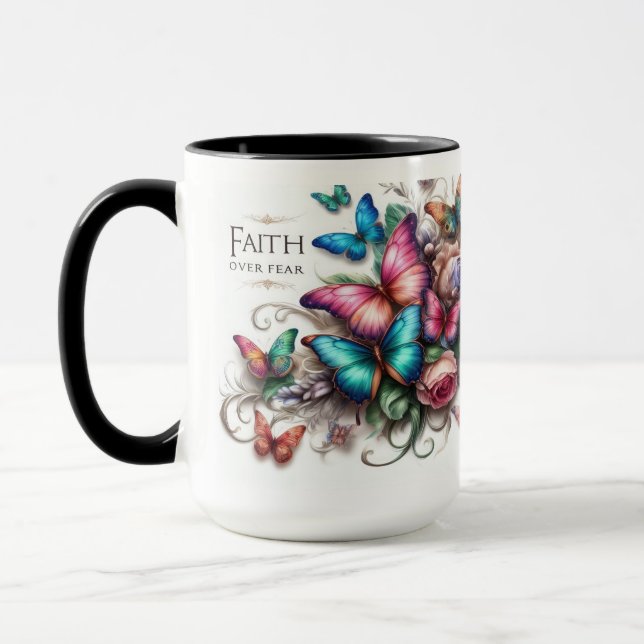Mug Faith Over Fear" Vibrant Butterfly Mug (Gauche)