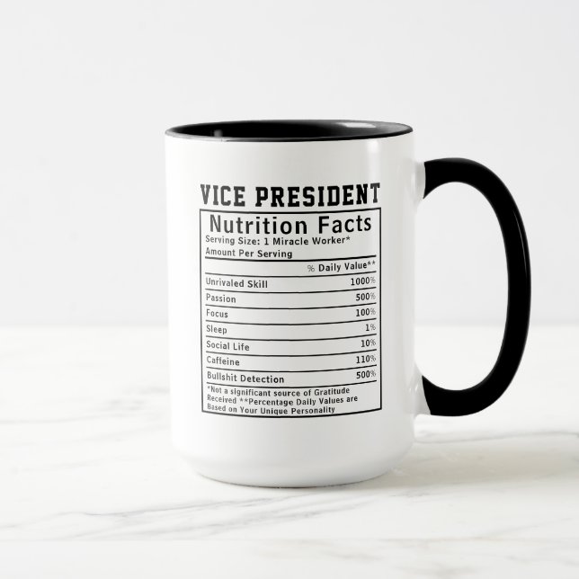 Mug Faits nutritionnels amusants pour le vice-présiden (Droite)
